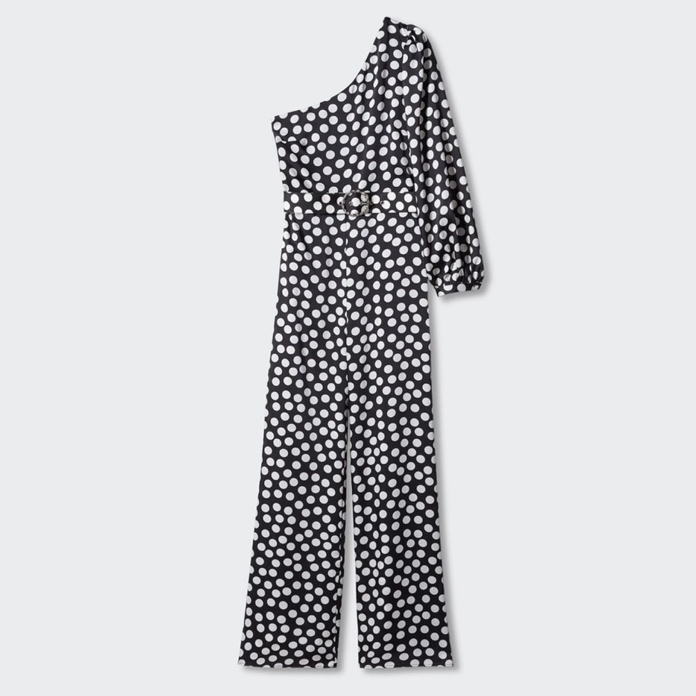 Mango Black and White polka dots Asymmetrical Jumpsuit